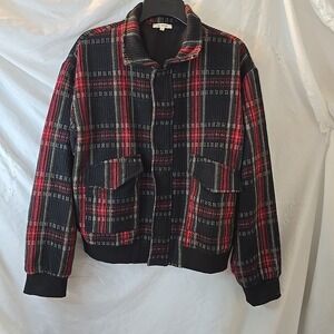 La Miel Plaid Bomber Style Jacket Red Blue Y2K 90s‎ Vibes Women's Size M Snap
